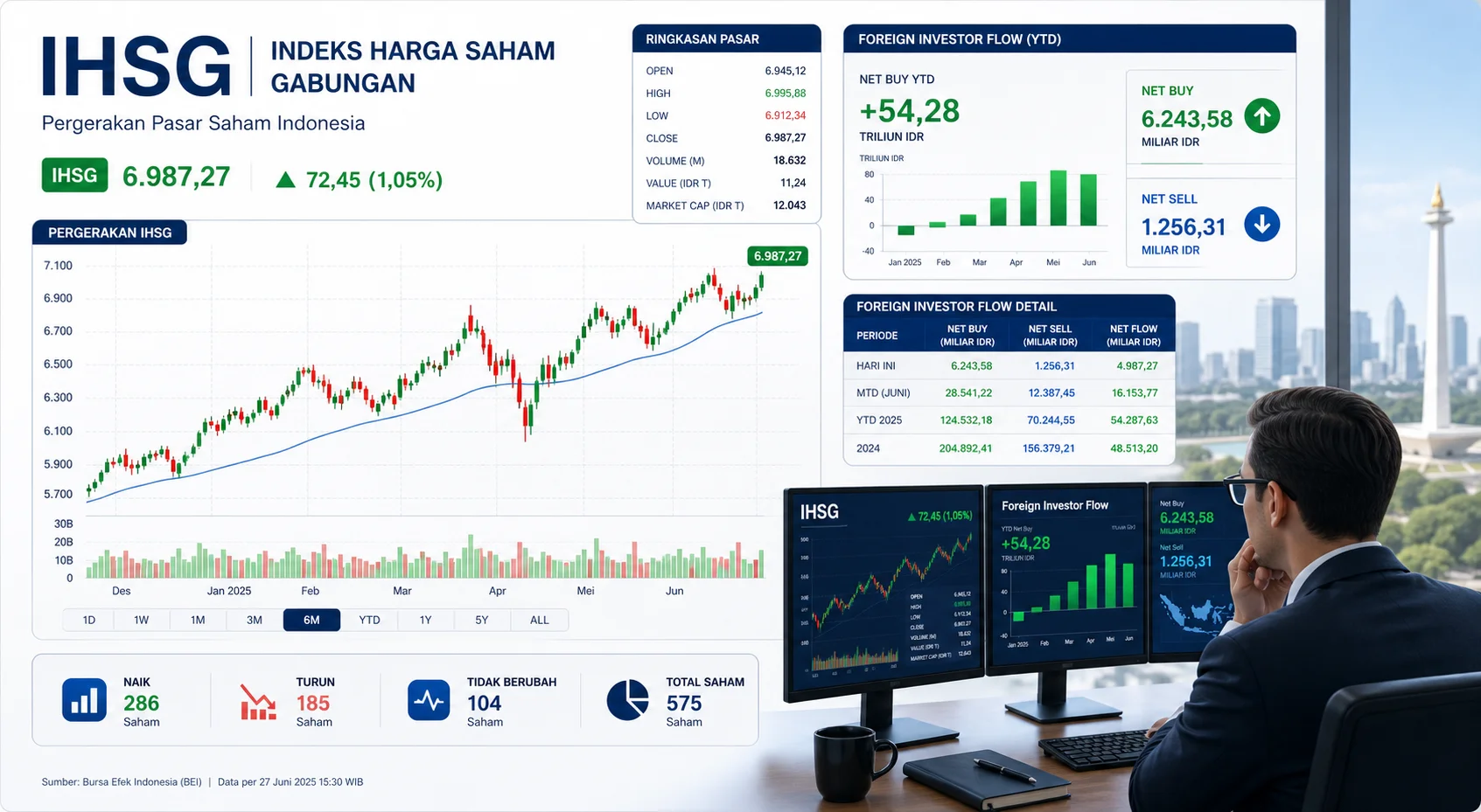 Ilustrasi arus modal asing di IHSG