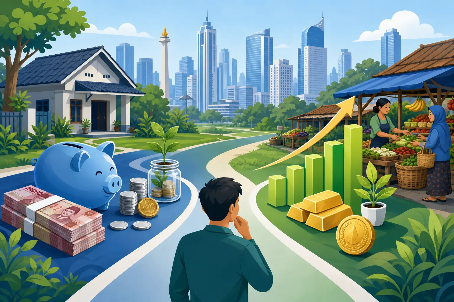 Ilustrasi menabung vs investasi